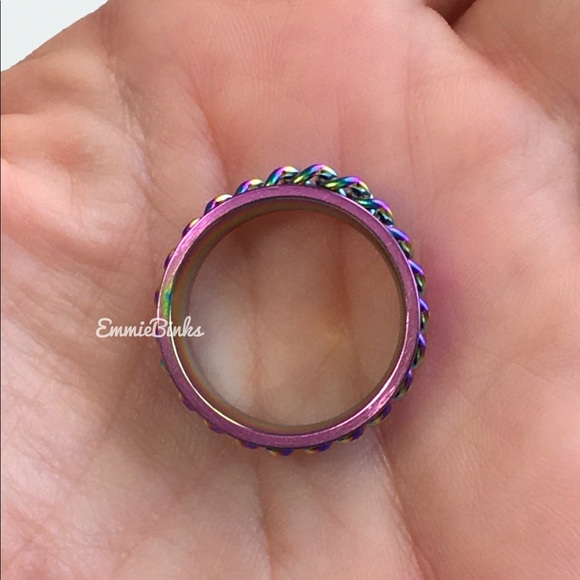 NEW SIZES 8mm Oil Slick Chain Spinner Ring Unisex Stainless Steel Roman Numerals - Picture 13 of 16